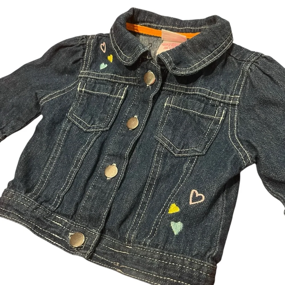 Nannette Kids Girl's‎ 3T Denim Jacket Button Up Ruffle Sleeve Unicorn Hearts